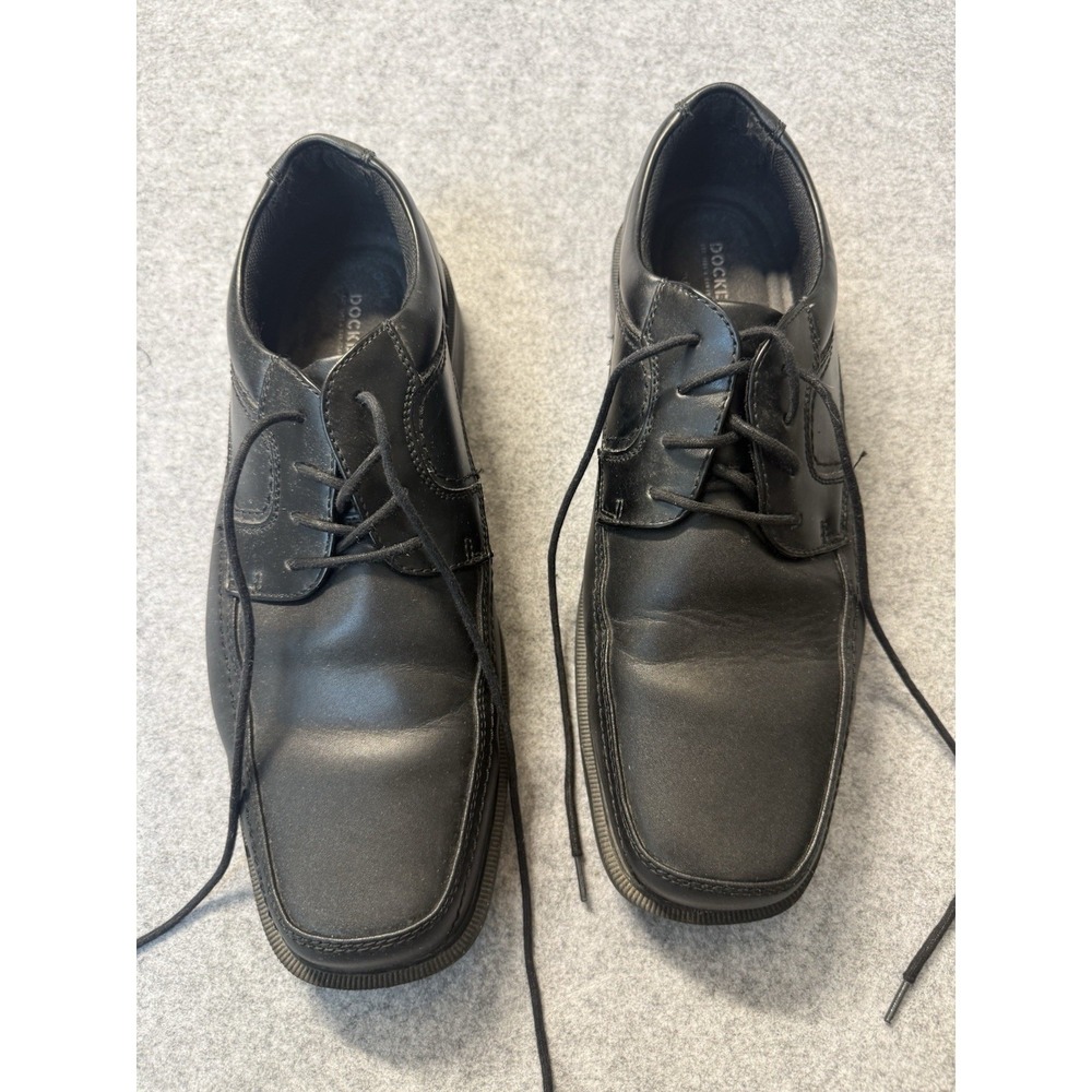 Dockers Mens 12M Black Genuine Leather Lace Up Dress Shoes Square Toe Oxford
